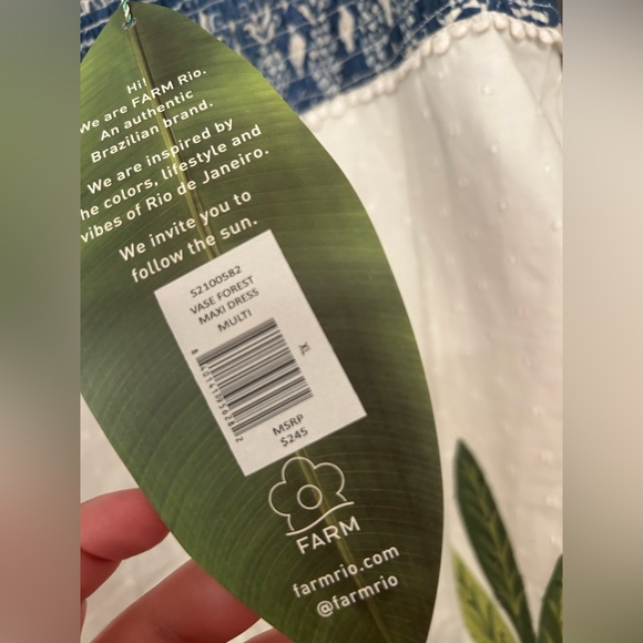 NWT Farm Rio Vase Forest Print Smocked Maxi Dress Tropical Blue Flower Pot XL - Picture 4 of 5